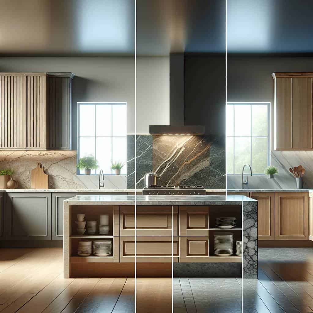 Choosing new kitchen countertops display options.