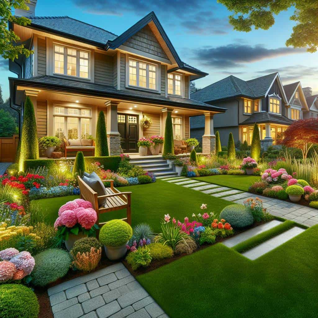 Curb appeal improvements with lush front yard.