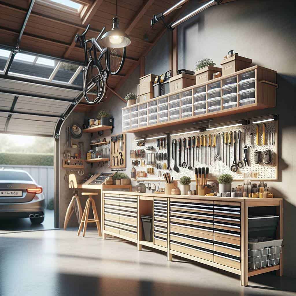DIY garage storage solutions with organized tools.