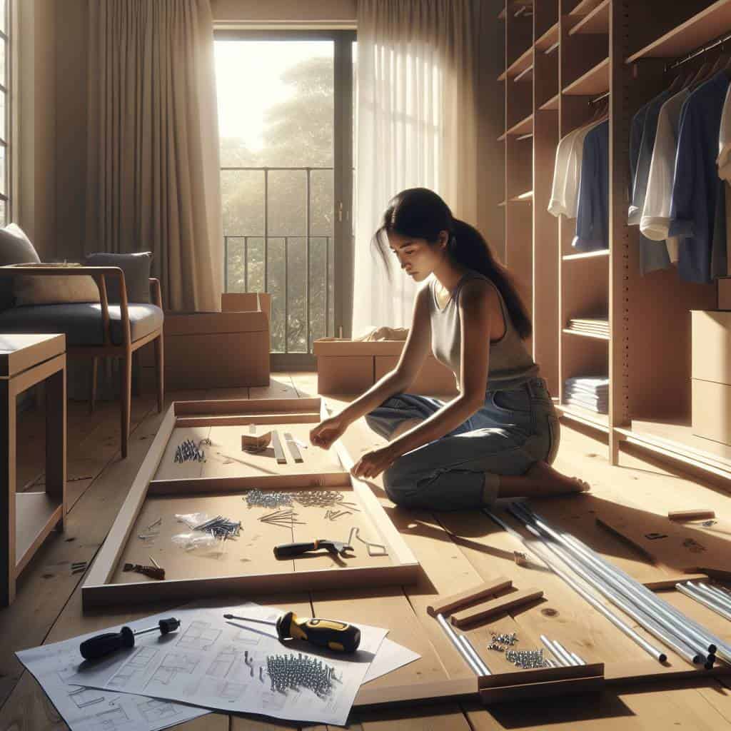 Person installing a closet system DIY.