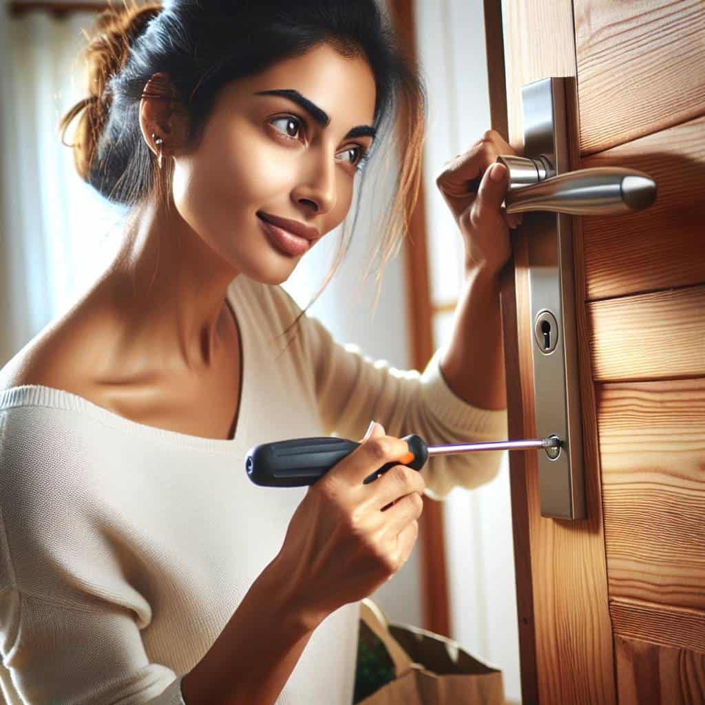 Confidently installing a new door handle.