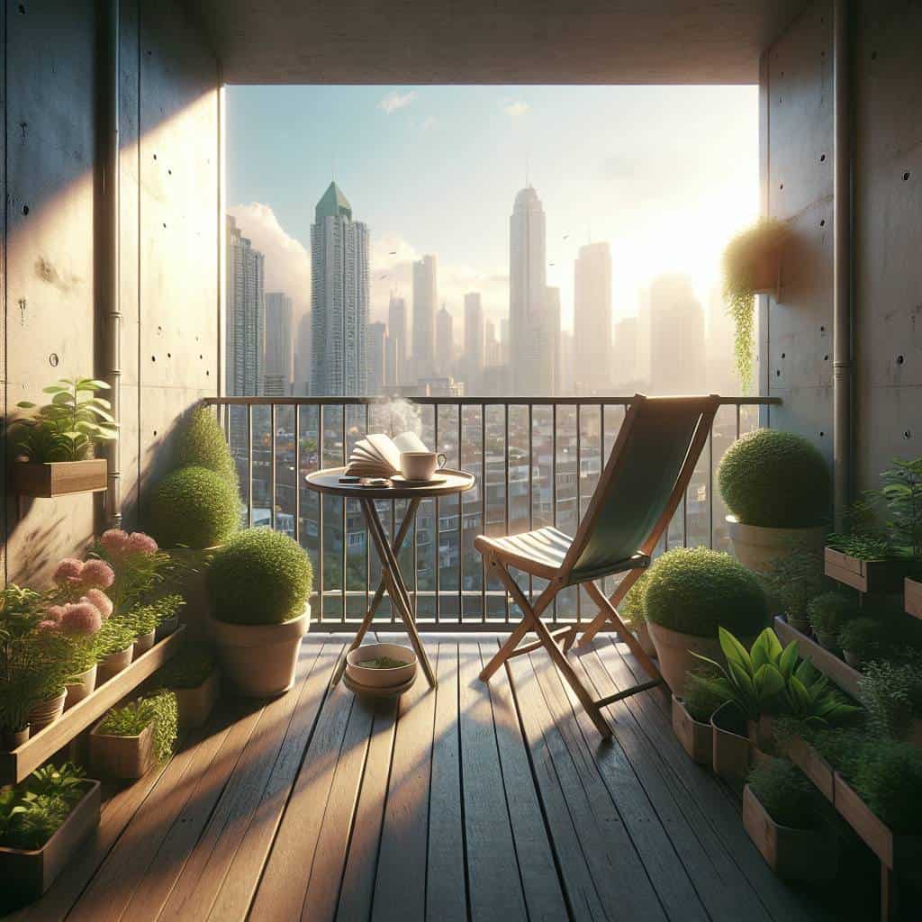 Small balcony decorating with cozy outdoor setup.