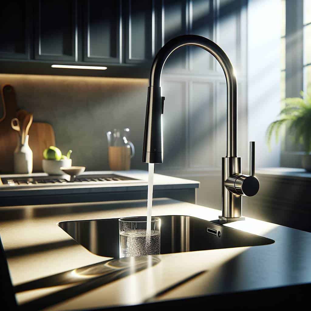 Smart kitchen faucet guide, sleek design.