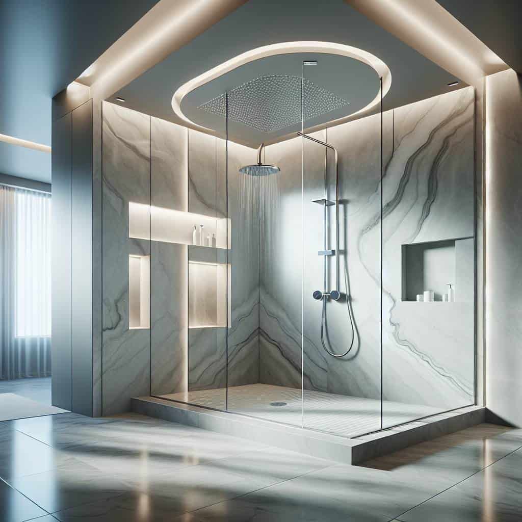 Luxurious walk-in shower conversion with marble.