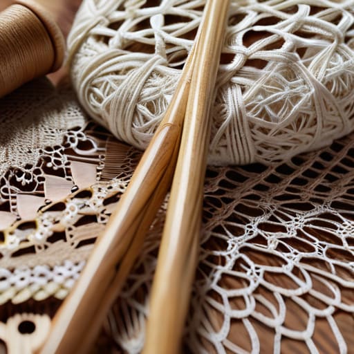 Detailed view of Bobbin lace mechanics.